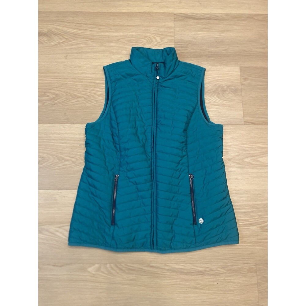 T by Talbots Quilted Puffer Vest Womens Medium MTeal Full Zip Pockets VN300